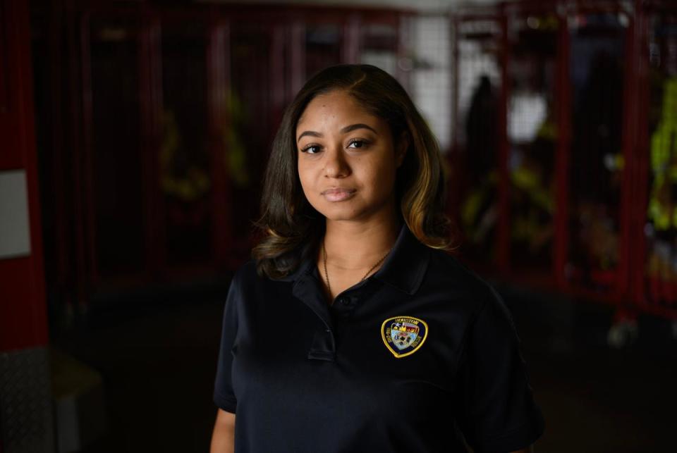 Houston, Texas: Dr. Leah Belsches poses for a portrait on November 22, 2023 at Fire Station 48 in Houston, Texas.