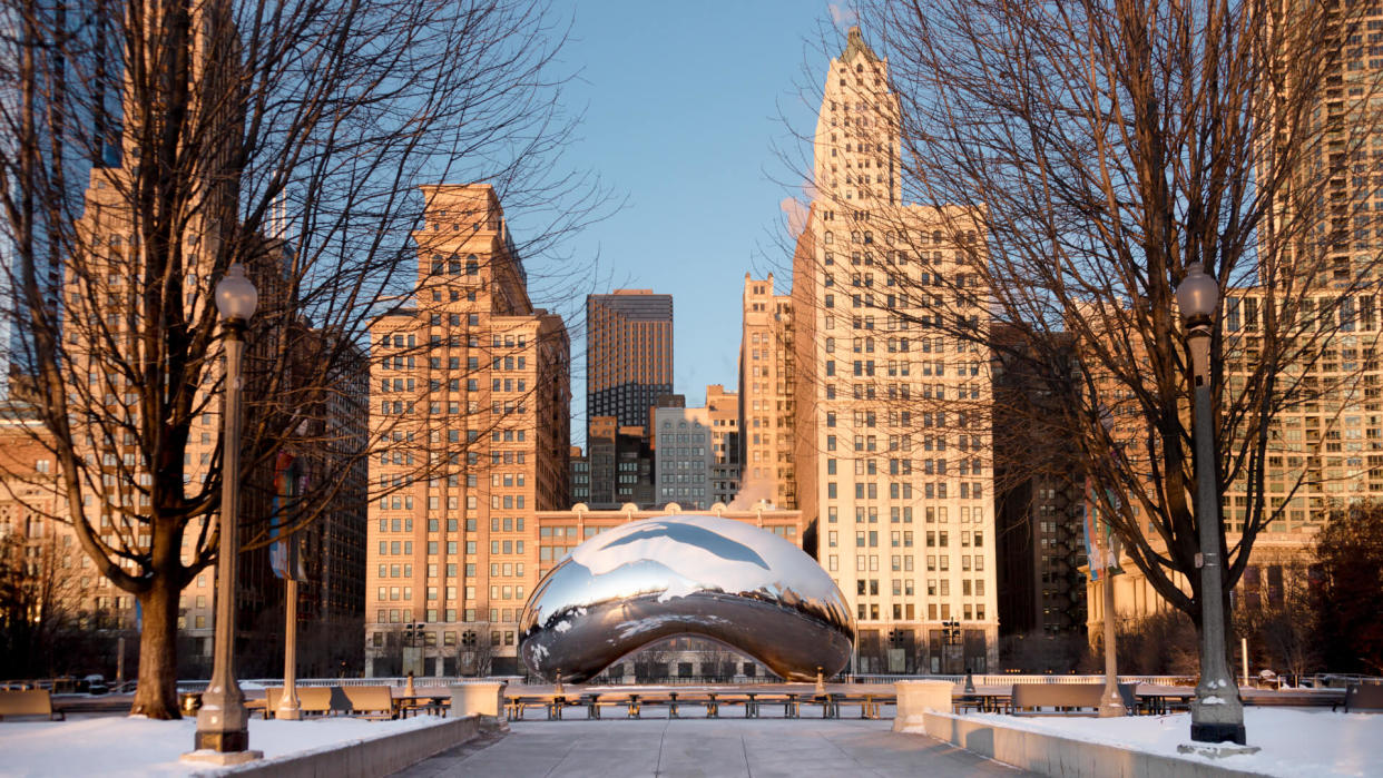 Chicago, USA - January 17, 2018: Cloud Gate is a public sculpture by Indian-born British artist Sir Anish Kapoor, that is the centerpiece of AT.