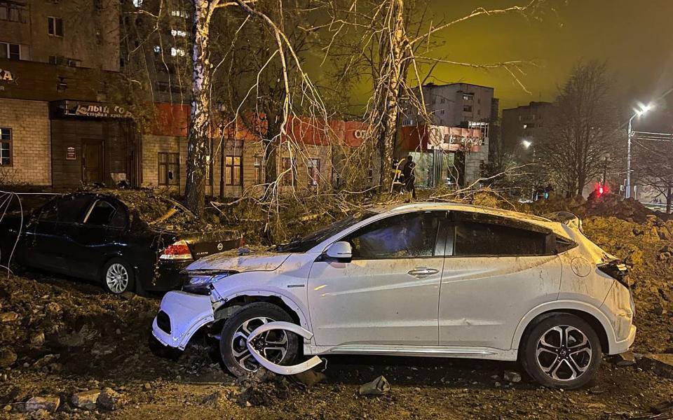 There was an explosion in the city of Belgorod near the border with Ukraine, with the blast leaving a massive crater in the city centre - HANDOUT/AFP