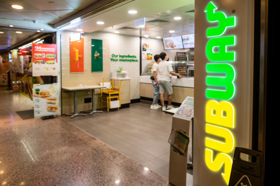 American sandwich fast food restaurant franchise Subway store seen in Hong Kong. 