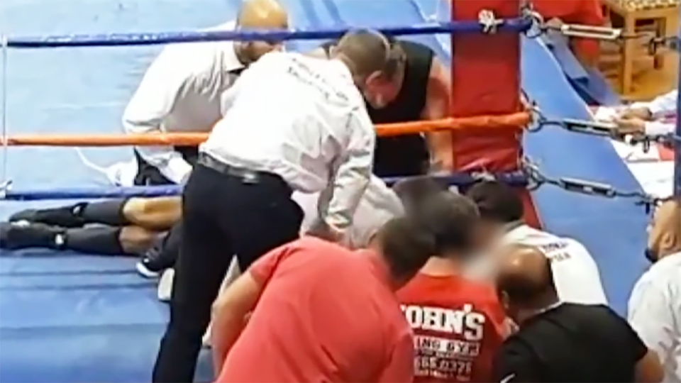 Boris Stanchov, pictured here after collapsing in the ring.