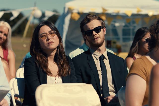 <p>RLJE Films/Courtesy Everett Collection</p> Maya Erskine and Jack Quaid in <i>Plus One</i>, 2019