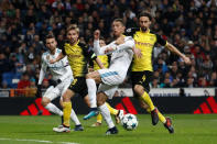 Soccer Football - Champions League - Real Madrid vs Borussia Dortmund - Santiago Bernabeu, Madrid, Spain - December 6, 2017 Real Madrid’s Cristiano Ronaldo in action with Borussia Dortmund’s Neven Subotic REUTERS/Juan Medina