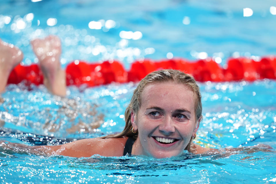 Ariarne Titmus after winning gold at the Paris Olympics.