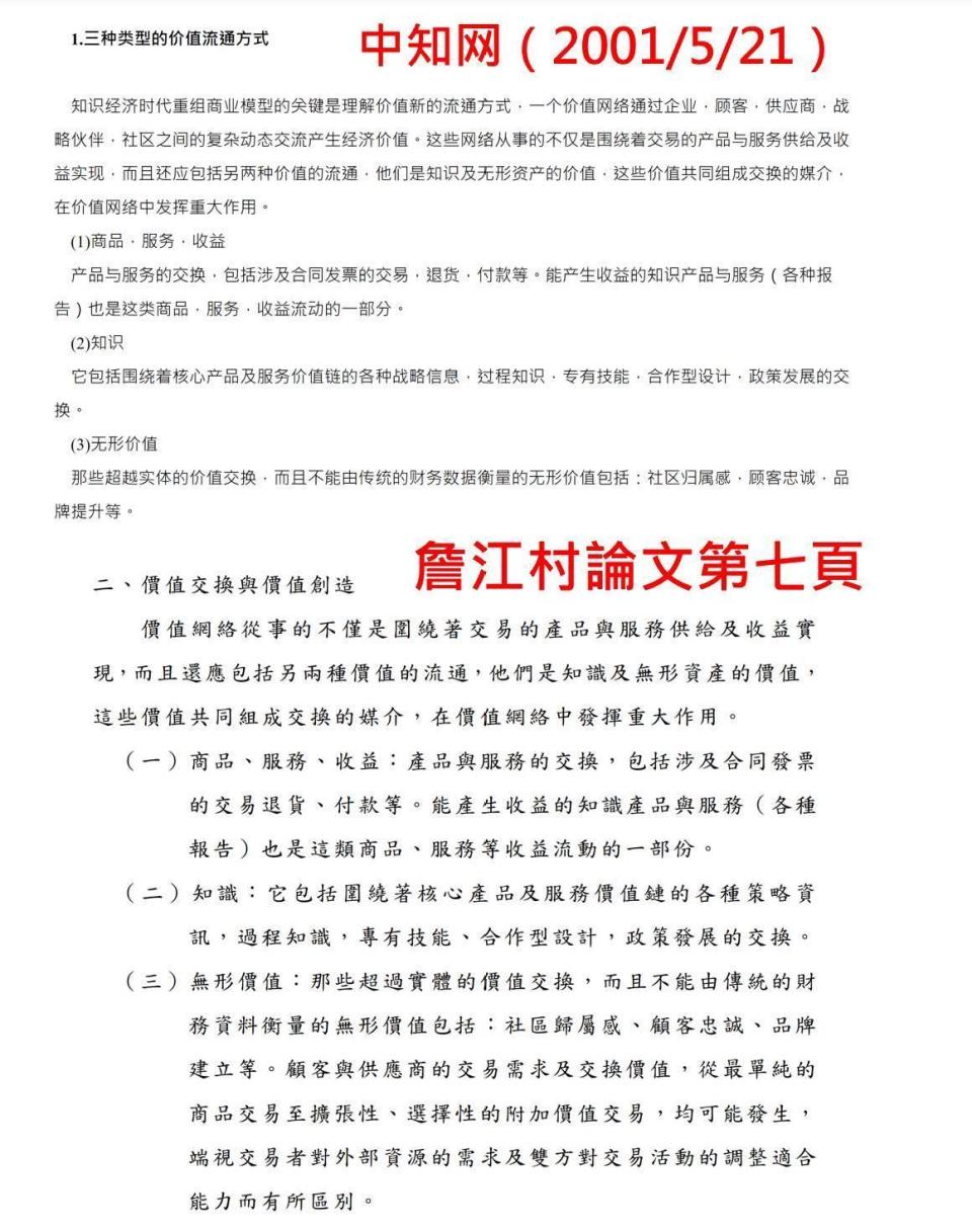 四叉貓抓包詹江村的論文「各種複製貼上和簡轉繁」。（翻攝自劉宇臉書）