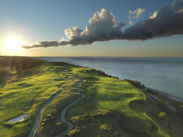 <p>Courtesy of Bay Harbor Golf Club.</p>Petoskey, MI<p>This is another superb Lake Michigan layout, replete with 27 holes at the top of the state’s Lower Peninsula. Best played in pairs, you’ll want to tee it up at all three of renowned course designer Arthur Hills’ nines here, which deliver a variety of views and challenges across a memorable trio of 18-hole routings: Links/Quarry, Quarry/Preserve, and Preserve/Links.</p><p>Hovering 100 feet above Lake Michigan, the seventh hole on the Links nine is one of the best par 5s anywhere. Despite its meager yardage, it's a stiff test as it typically plays into the prevailing cliffside winds. The eighth and ninth holes at the Quarry nine, named for the abandoned shale quarry the course snakes through, make for a great one-two finishing punch on the lake, with the par-3 eighth taking cues from Pebble Beach’s famed par-3 seventh.</p>