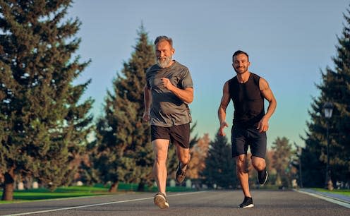 <span class="caption">Your chronological age and biological age may not be the same.</span> <span class="attribution"><a class="link " href="https://www.shutterstock.com/image-photo/old-young-sportsmen-running-on-road-1266665947" rel="nofollow noopener" target="_blank" data-ylk="slk:Realstock/ Shutterstock;elm:context_link;itc:0;sec:content-canvas">Realstock/ Shutterstock</a></span>