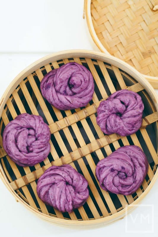 <p><strong>Get the recipe here: <a href="https://veganmiam.com/recipes/steamed-purple-potato-chia-buns-mantou" rel="nofollow noopener" target="_blank" data-ylk="slk:Steamed Purple Potato Chia Buns;elm:context_link;itc:0;sec:content-canvas" class="link ">Steamed Purple Potato Chia Buns</a></strong></p>
