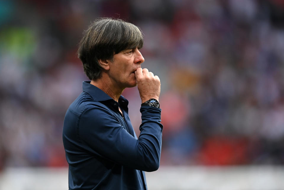 LONDON, ENGLAND - JUNE 29: Joachim Loew, Head Coach of Germany reacts during the UEFA Euro 2020 Championship Round of 16 match between England and Germany at Wembley Stadium on June 29, 2021 in London, England. (Photo by Shaun Botterill - UEFA/UEFA via Getty Images)