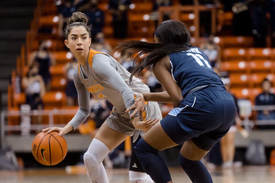 UTEP's Katia Gallegos (3) at a women's basketball game against ODU Saturday, Jan. 15, 2021, at the Don Haskins Center in El Paso.