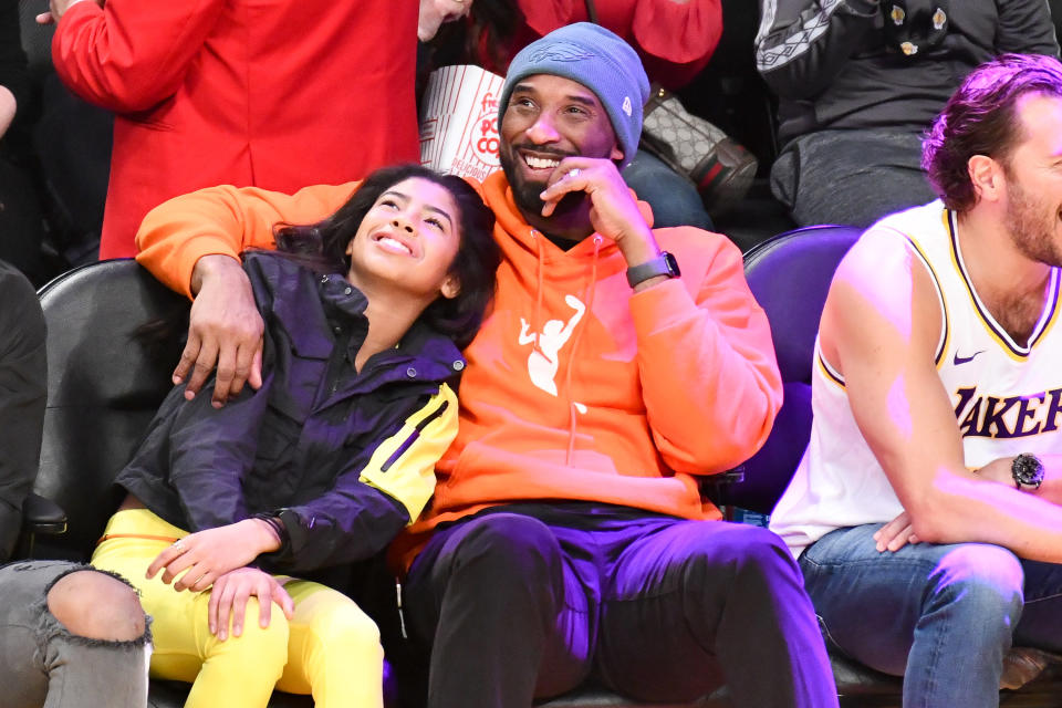 Kobe Bryant and daughter Gianna Bryant at a Lakers game last month. (Photo by Allen Berezovsky/Getty Images)