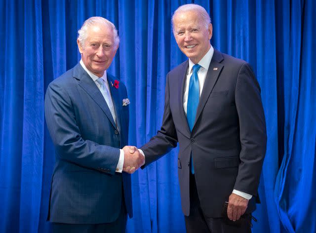 Clarence House Twitter Then-Prince Charles and Joe Biden at COP26 United Nations Climate Change Conference in Glasgow, Scotland in November 2021.
