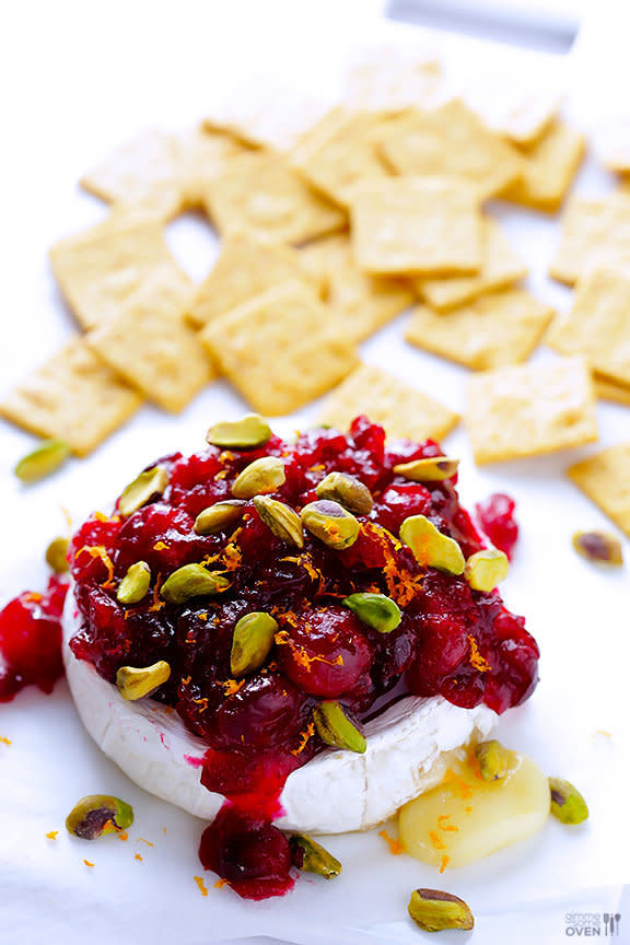 <strong>Get the <a href="http://www.gimmesomeoven.com/cranberry-pistachio-baked-brie/" target="_blank">Cranberry Pistachio Baked Brie recipe</a> from Gimme Some Oven</strong>