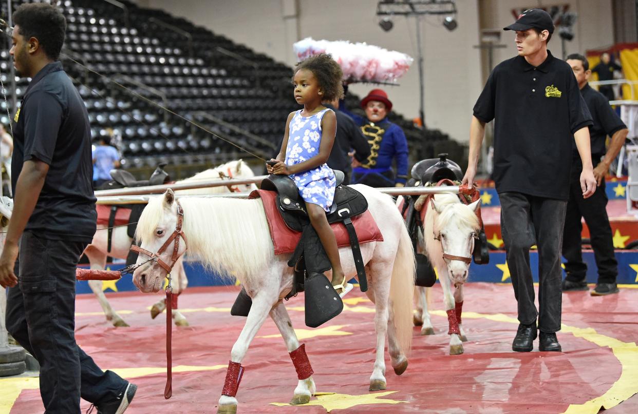 A horse act performs in Loomis Bros. Circus at Robarts Arena, in Sarasota, on Aug. 7.