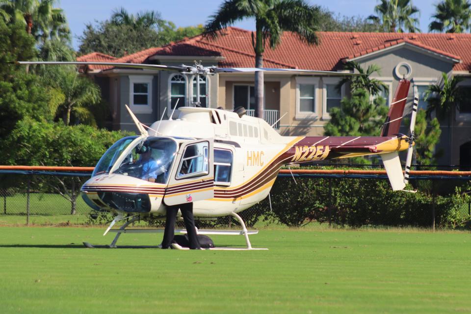A better look at the Bell 206B Jet Ranger II that Florida State coach Mike Norvell landed in while pursuing Palm Beach County recruits on Sept. 29, 2023.