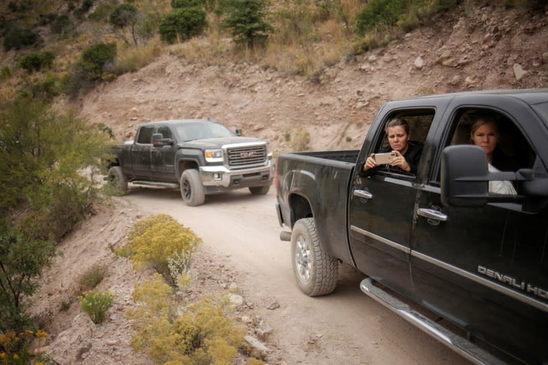 Relatives of the Rhonita Miller-Lebaron and Dawna Ray Langford and their children who were killed by unknown assailants, drive in caravan on their journey to bury the Miller-Lebaron Family near Bavispe