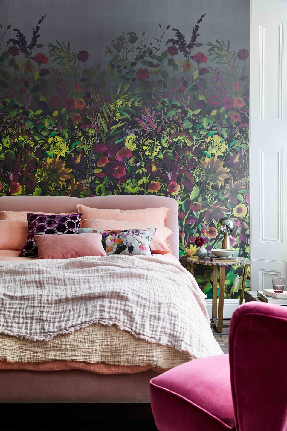 <p>A striking mural will create visual impact in a bedroom. Abundant floral designs feel smart and contemporary when paired with luxurious velvet, gold and marble. Mirror the pattern on just one cushion, keeping surrounding bedlinen plain and light so the mural can take centre stage.</p><p>• Pictured: <a href="https://www.wallpaperdirect.com/products/designers-guild/indian-sunflower/151165" rel="nofollow noopener" target="_blank" data-ylk="slk:Indian Sunflower Graphite Wallpaper;elm:context_link;itc:0;sec:content-canvas" class="link ">Indian Sunflower Graphite Wallpaper</a> by Designers Guild</p><p><strong><strong>More inspiration</strong><strong>: <a href="https://www.housebeautiful.com/uk/decorate/looks/g24035064/luxe-room-decor-ideas/" rel="nofollow noopener" target="_blank" data-ylk="slk:8 brilliant ways to achieve the luxe look at home;elm:context_link;itc:0;sec:content-canvas" class="link ">8 brilliant ways to achieve the luxe look at home</a></strong></strong></p>