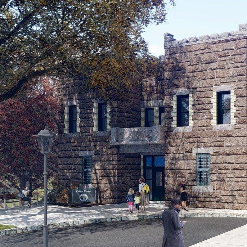 The carriage house at Lambert Castle, built in 1892-93 around the time of the main building.