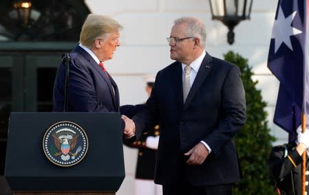 U.S. President Trump welcomes Australia’s Prime Minister Morrison at White House arrival ceremony in Washington