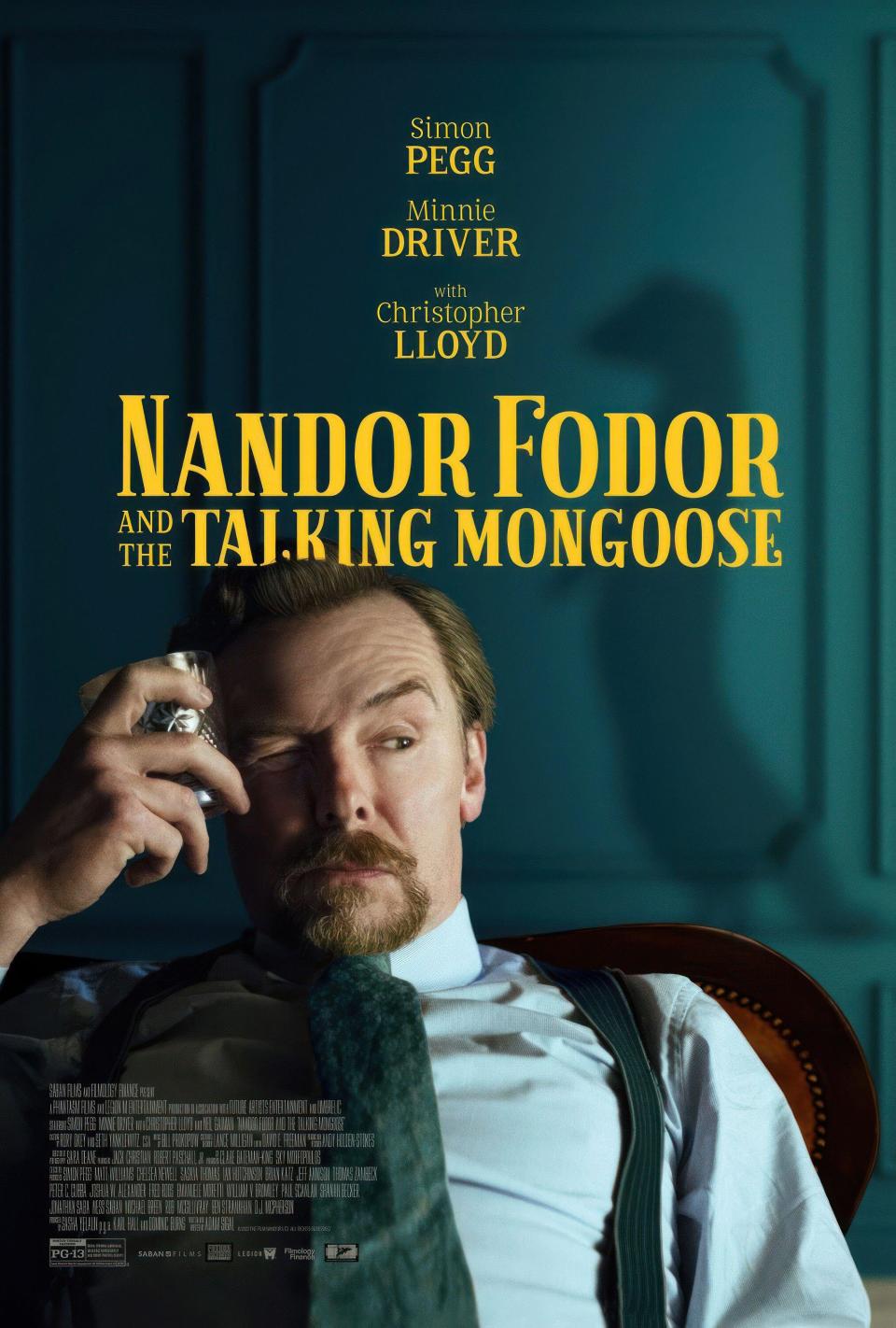 NANDOR FODOR AND THE TALKING MONGOOSE, US poster, Simon Pegg, 2023. © Saban Films / Courtesy Everett Collection