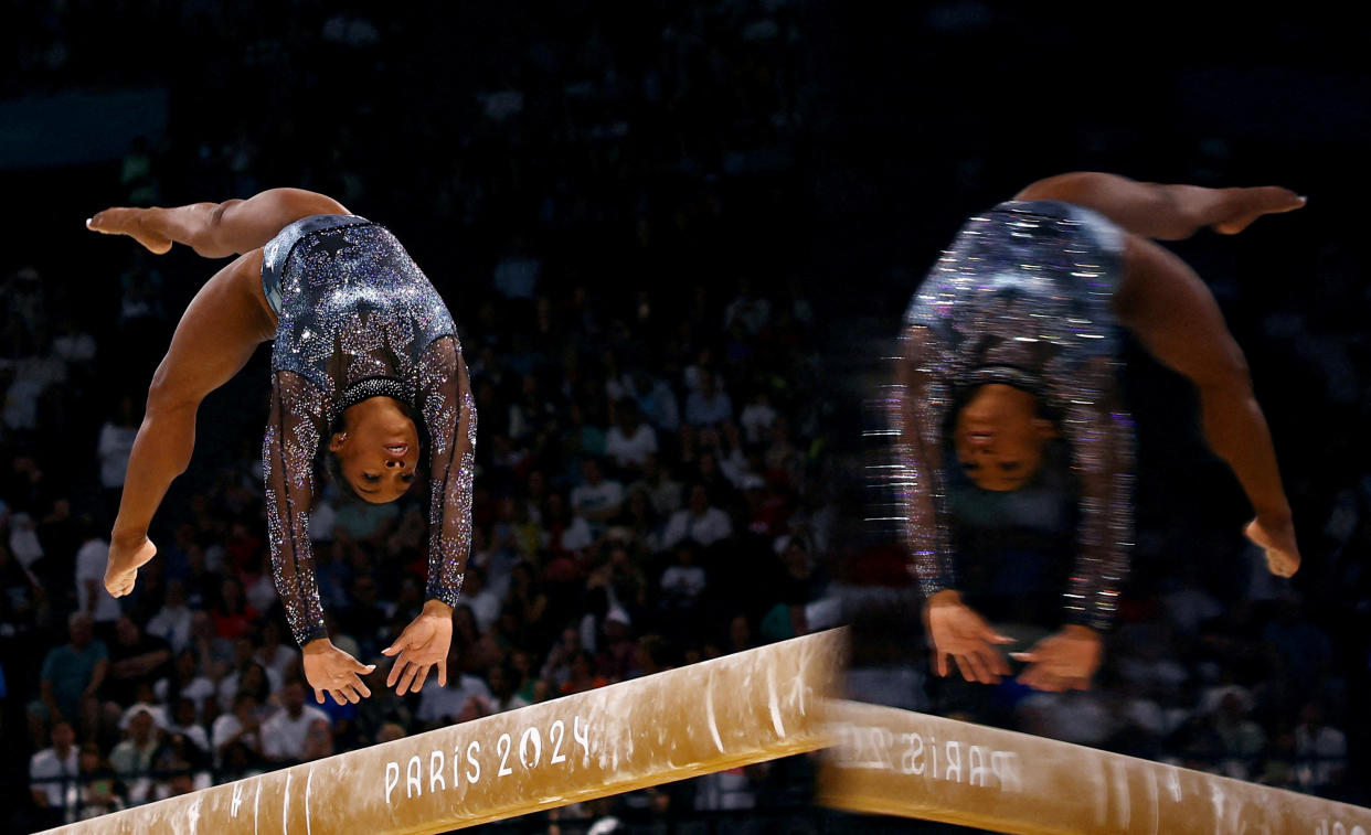 Simone Biles of United States in action on the balance beam during the women's qualification round on July 28. 