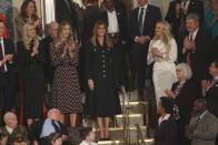 <p>The FLOTUS and her stylist settled on this no-nonsense, militaristic coat as President Donald Trump delivered the State of the Union in February 2019. </p>