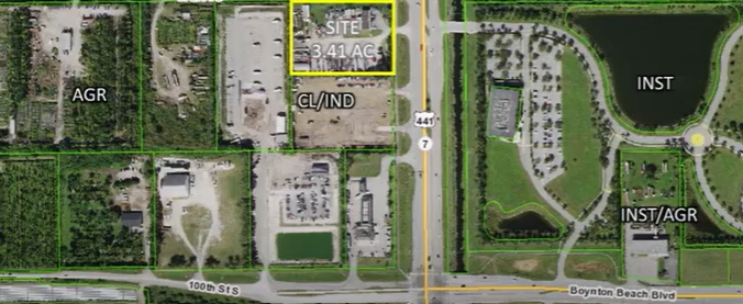 Map shows the site of a proposed Ag Reserve project near Boynton Beach Boulevard that has a building potential of 66,843 square feet.