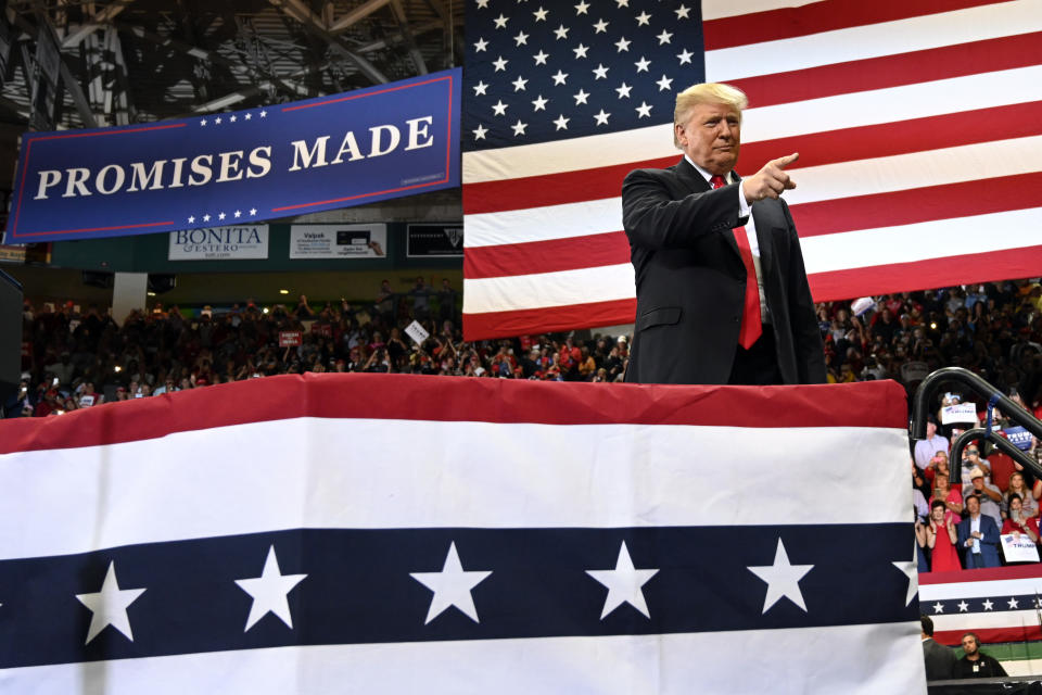 President Donald Trump speaks during a rally in Estero, Fla., Wednesday, Oct. 31, 2018. (AP Photo/Susan Walsh)