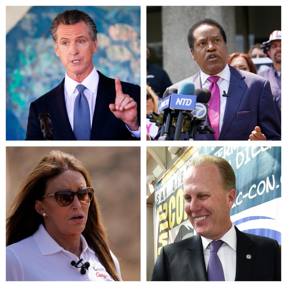 California Governor Gavin Newsom and challengers Larry Elder, Caitlyn Jenner and  Kevin Faulconer. / Credit: AP