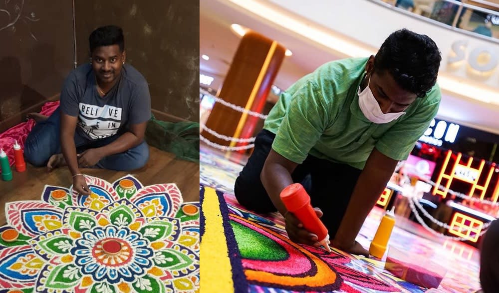 Ruben is thankful to be back on the field making kolams for shopping malls in conjunction with Deepavali. — Pictures courtesy of Ruben Prakash Antony Albert