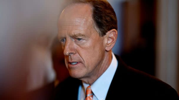 PHOTO: Sen. Pat Toomey  walks out of the Senate Chambers during a nomination vote in the U.S. Capitol Building in Washington, Aug. 1, 2022.  (Anna Moneymaker/Getty Images)