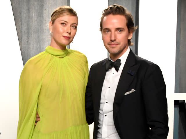 <p>Jon Kopaloff/WireImage</p> Maria Sharapova and Alexander Gilkes attend the 2020 Vanity Fair Oscar Party