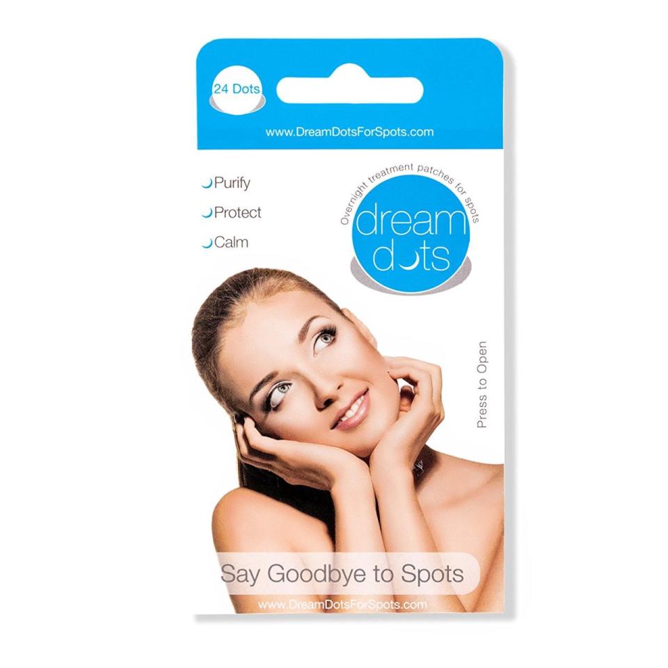 <p>Absorbing Acne Patches by Dream Dots, $16 for 24 dots, <a rel="nofollow noopener" href="https://www.amazon.com/Dream-Dots-Absorbing-Patches-patches/dp/B00L83AI2S/ref=sr_1_3_a_it?tag=syndication-20&ie=UTF8&qid=1487775706&sr=8-3&keywords=dream+dots" target="_blank" data-ylk="slk:amazon.com;elm:context_link;itc:0;sec:content-canvas" class="link "><u>amazon.com</u></a>.</p>