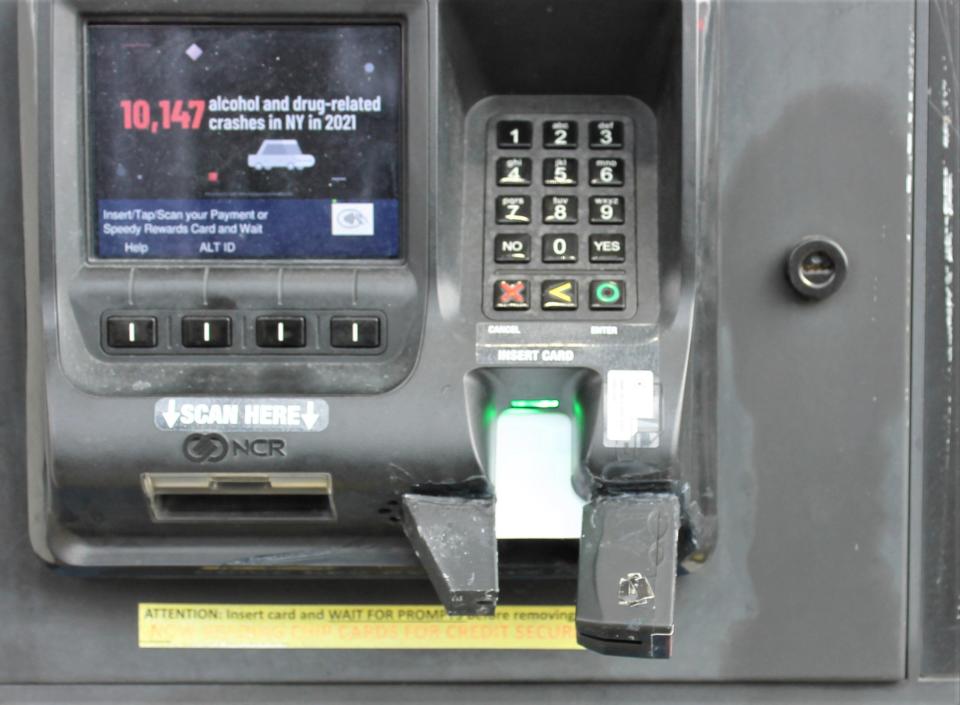 A device designed to read credit cards and steal the information was discovered in early January on a gas pump at the College Avenue Speedway in Elmira Heights.