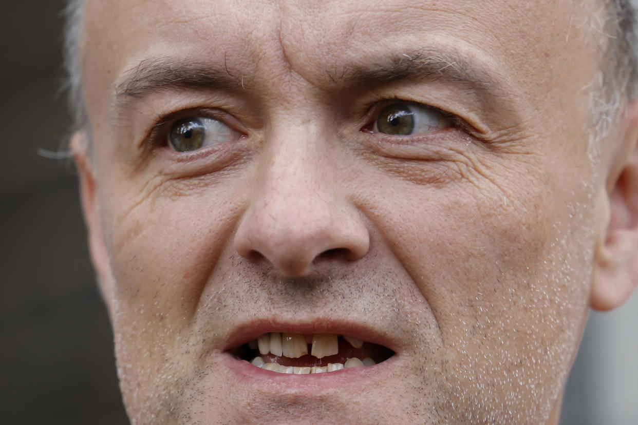 Former number 10 special advisor Dominic Cummings talks to the media outside his residence in London on May 4, 2021. (Photo by Tolga Akmen / AFP) (Photo by TOLGA AKMEN/AFP via Getty Images)