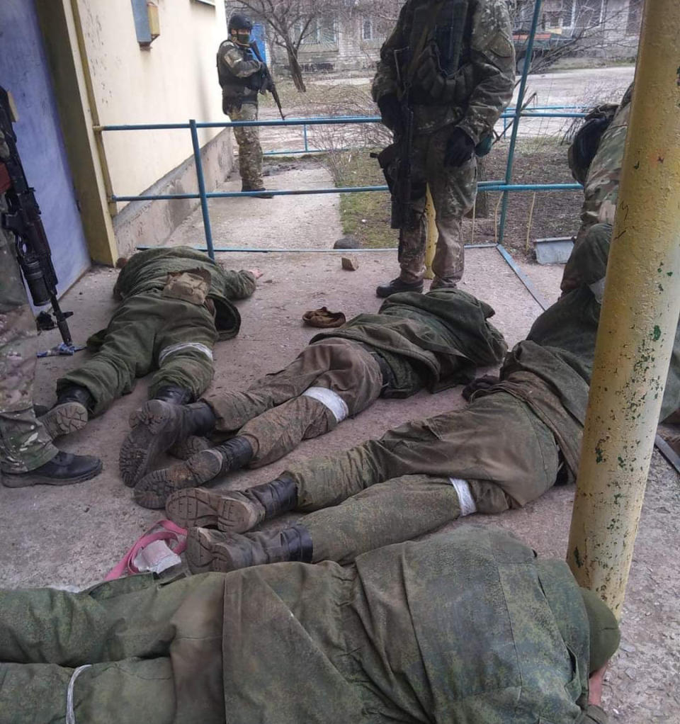 Four Russian soldiers captured following battle at Luhansk, Ukraine.