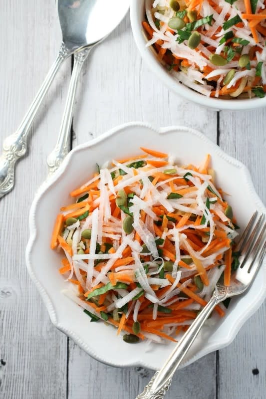 <p>Maria Ushakova</p><p><strong>Get the recipe here: <a href="https://www.mariaushakova.com/2015/03/raw-turnip-salad-recipe/" rel="nofollow noopener" target="_blank" data-ylk="slk:Turnip Salad;elm:context_link;itc:0;sec:content-canvas" class="link ">Turnip Salad</a></strong></p>