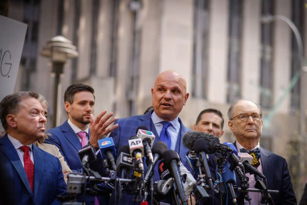 Hollywood producer Harvey Weinstein's lawyer Arthur Aidala speaks to the press on Thursday in New York.