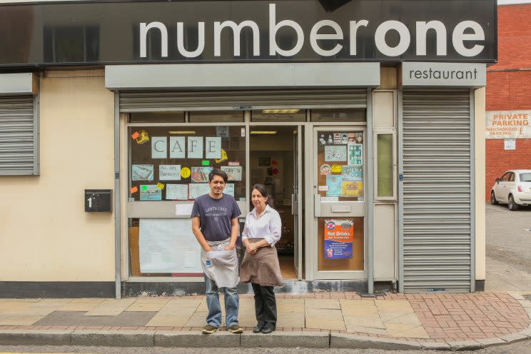Carl Welsh and Heather Smith outside their cafe in Doncaster (SWNS.com)