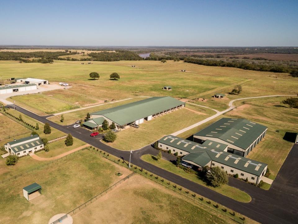 An aerial view of the horse barns on Terry Bradshaw's ranch.