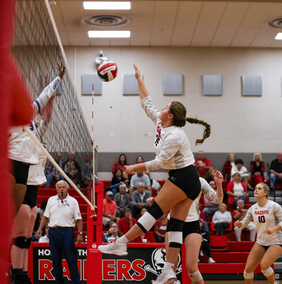 Savannah Christian's Mollie Poppell defends at the net during the Raiders' playoff win over visiting Upson-Lee on Wednesday.