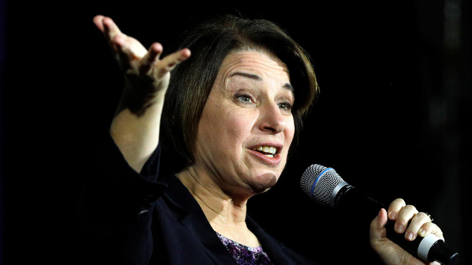 Sen. Amy Klobuchar speaks during a campaign rally in Falls Church, Va., on Saturday. (Tom Brenner/Reuters)