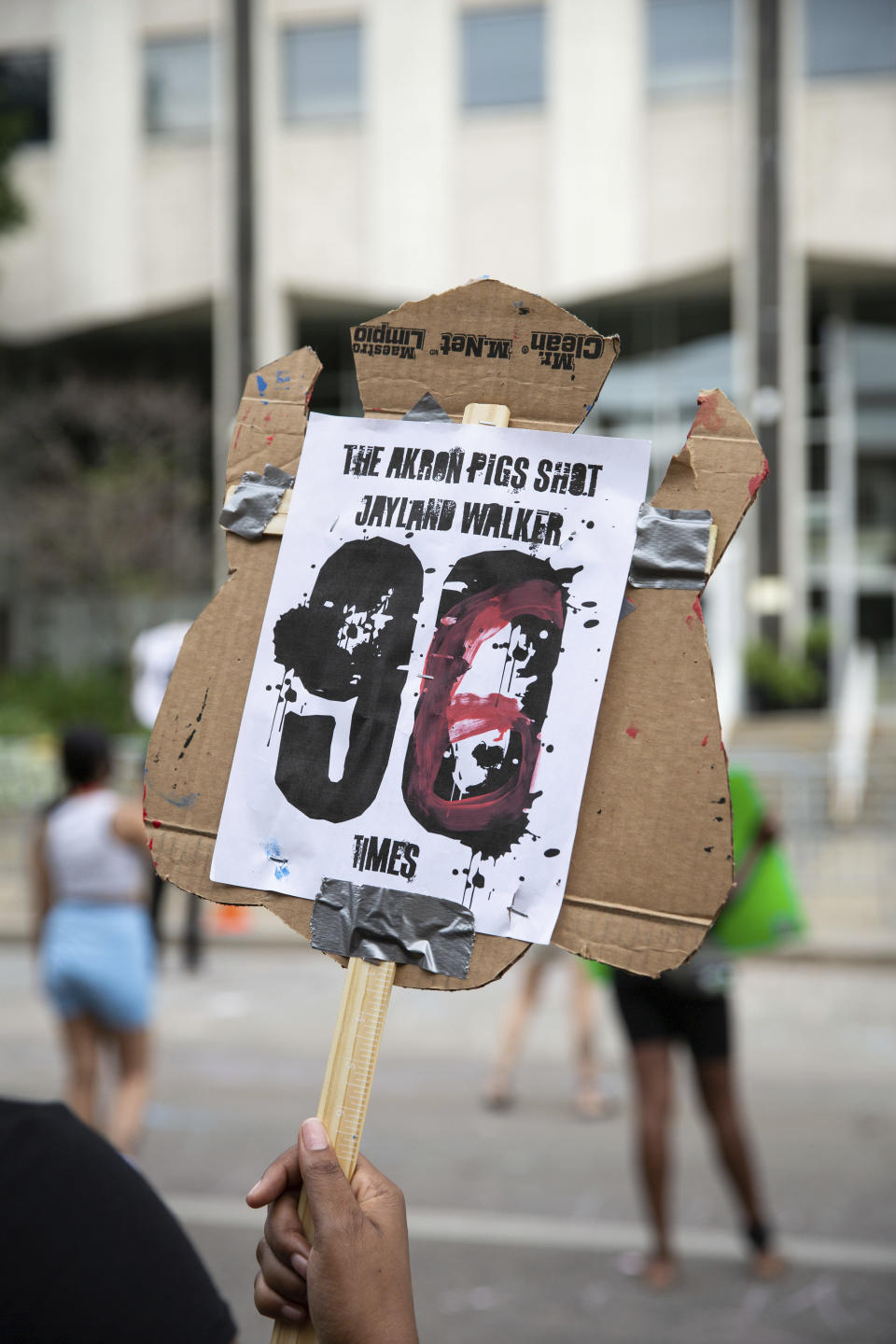 Protests continue in Akron, Ohio on July 4, 2022 after Mayor Dan Horrigan declared a state of emergency and canceled Fourth of July fireworks following protests calling for justice in the police killing of Jayland Walker (Photo by Karla Coté/SIPA USA).(Sipa via AP Images)