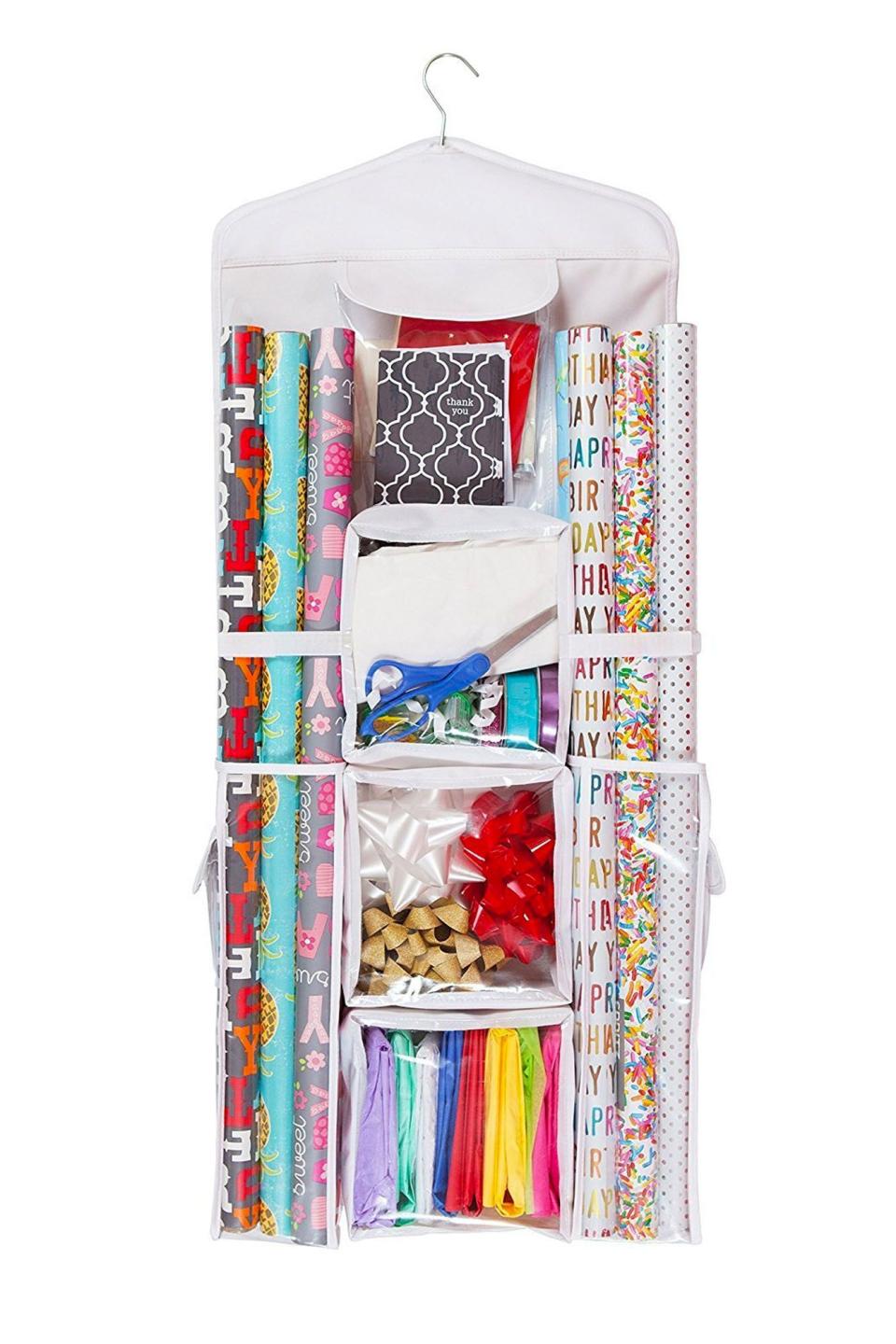 Double Sided Hanging Gift Wrap & Bag Organizer Storage