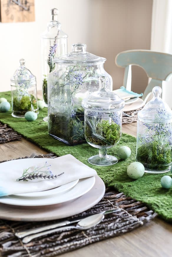 easter decorations like a table of terrariums
