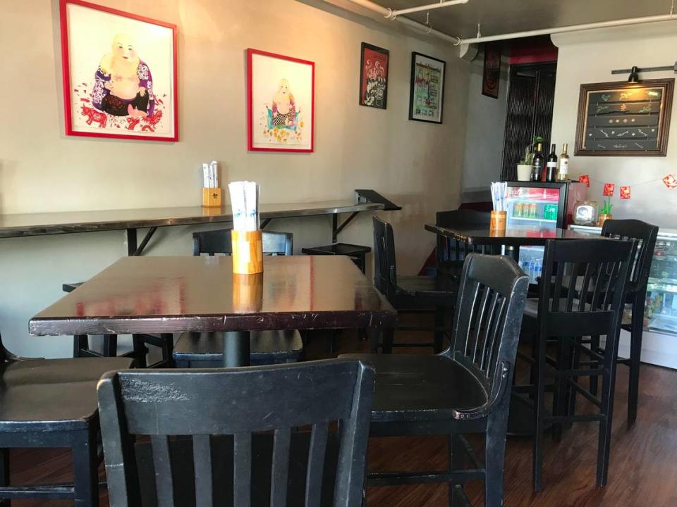 This corner of the downstairs dining room at the tiny, historic Mee Heng Low Chinese restaurant includes the start of a staircase that leads to the upper level dining room. That area used to be an apartment occupied by members of the longtime owners, the Gin family. Kathe Tanner/ktanner@thetribunenews.com