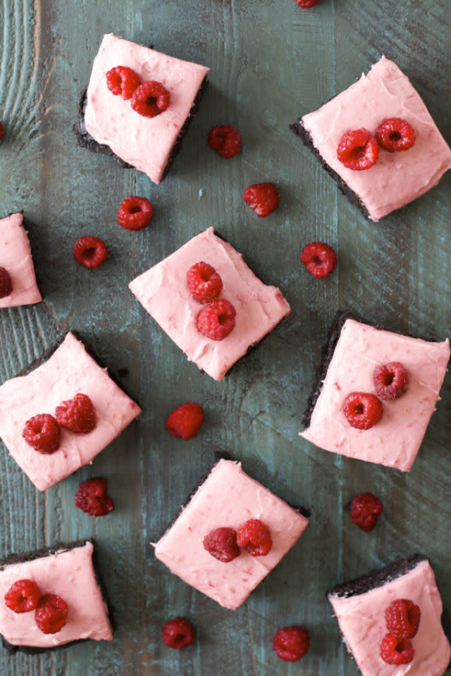 Dark Chocolate Brownies with Raspberry Frosting