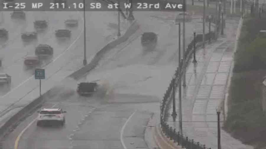 FOX31 gathered some photos from a Colorado Department of Transportation camera near an on-ramp to Interstate 25 near 23rd Avenue where many vehicles could be seen wading through water flooding the entrance to the freeway. (Colorado Department of Transportation)