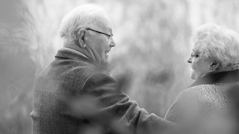 elderly couple on a walk