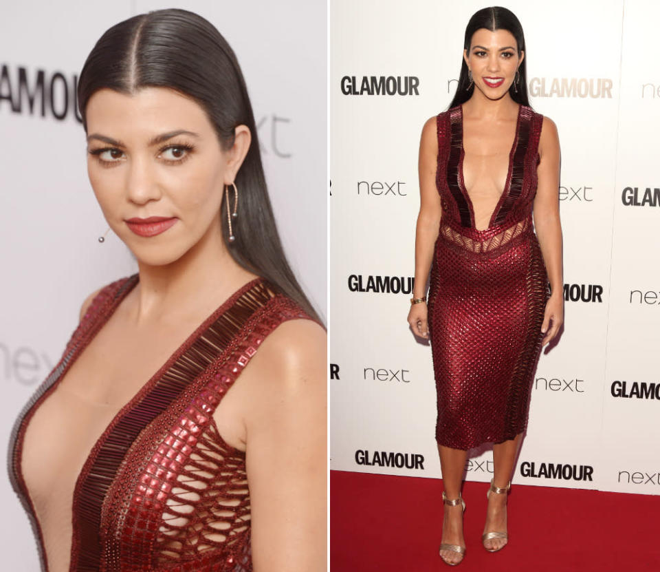 Aufmerksamkeit erregen konnte dort ansonsten nur Kourtney Kardashian, allerdings nicht, weil ihr Paillettendress von Julien McDonald so stilvoll gewirkt hätte, sondern weil das XXL-Dekolleté und die ungünstige Hüftpartie des Looks sowie der Morticia Addams-Mittelscheitel so viel Getuschel am Rand des roten Teppichs auslösten. (7. Juni 2016, Bilder: WENN)